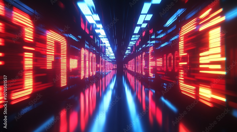 Poster Futuristic Digital Stock Exchange Display with Vast Red Data Streams : Generative AI