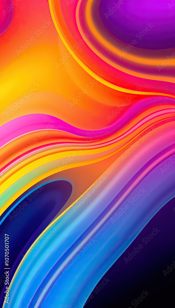 Poster vibrant abstract waves in shades of red pink blue and orange smooth gradient flowing pattern