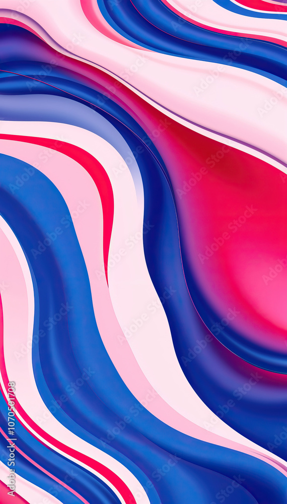 Poster vibrant abstract wave pattern in red blue and pink flowing lines vertical format