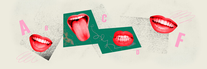 Composite trend artwork 3D sketch image photo collage of anonymous mouth lips faceless grimace...