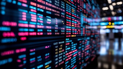 Obraz premium Dynamic Digital Stock Market Display with Blurred Numbers : Generative AI