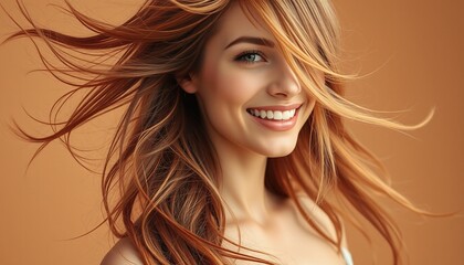 Fototapeta premium Beautiful Woman with Long Flowing Hair, Portrait