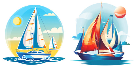Colorful Sailboats on Vibrant Water Backgrounds