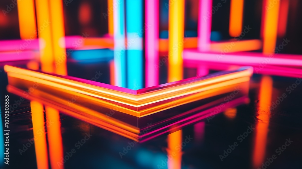Poster Vibrant Neon Abstract Art with Multicolored Geometric Shapes for Modern Design : Generative AI