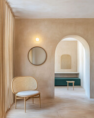 Fototapeta premium Minimalist interior design featuring neutral tones and natural materials in a modern setting