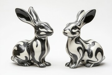 Obraz premium two white-black rabbits, background white