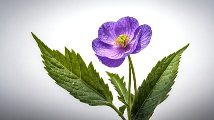 Abstract botanical art captures the essence of a purple flower in a dreamy white space.