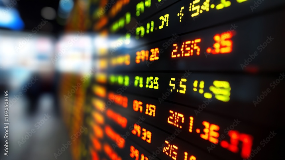 Poster Blurred Stock Market Ticker Display with Focus on Numbers and Colors : Generative AI