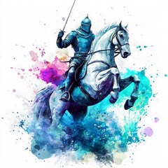 Fototapeta premium Watercolor Illustration of a Knight on Horseback.