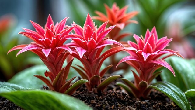 A captivating close-up of a pink Cryptanthus, its beauty enhanced by the Rule of Thirds.
