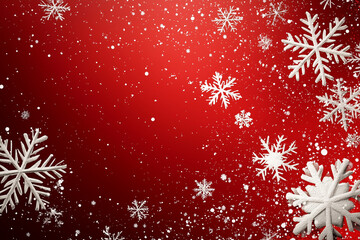 Snowflakes on vibrant red background create festive winter atmosphere, perfect for holiday themes and seasonal designs
