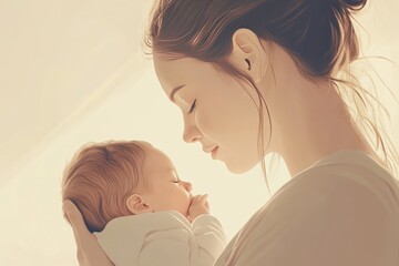 mother holding her newborn for the first time. A moment of stillness, gentle, caring. Motherhood