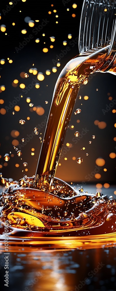 Poster Cascading Cola Pour in Crystal Glass with Sparkling Background Light : Generative AI