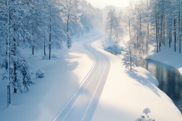 Obraz premium winter, sport, ski track, view from above, seamless background,