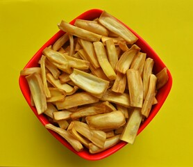 Crispy, tasty jackfruit chips, snacks, Kerala special, in a bowl
