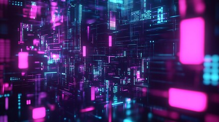 Fototapeta premium Abstract Neon Cyber Space with High-Tech Infrastructure and Data Flow : Generative AI