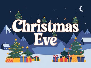 Fototapeta premium A Festive Christmas Eve Night Scene with Decorated Trees and Gifts