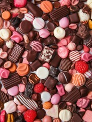 Background of colorful pink sweets and chocolate