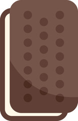 Chocolate ice cream sandwich with vanilla filling is shown against a white background