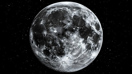 Obraz premium Detailed Close-up of the Moon's Surface with Visible Craters and Shadows Against a Starry Black Sky