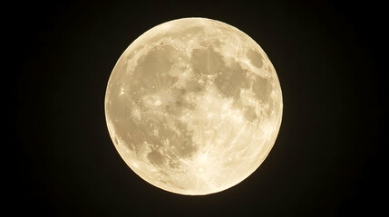Obraz premium A Full Moon Glowing Brightly in the Night Sky, Illuminating the Dark Canvas with Its Pale Yellow Light