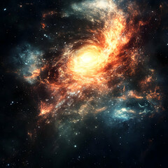 A fiery nebula swirls and dances in a cosmic ballet, radiating light and heat across the vast expanse of space.