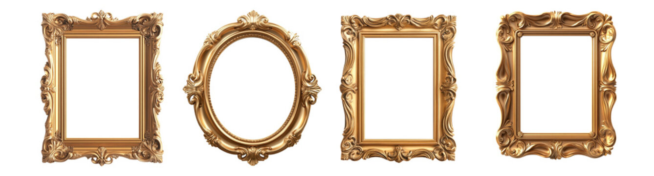Naklejki Classic antique gold frames in various shapes, perfect for showcasing art or photos. Their intricate designs add elegance and charm to any decor