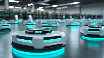 IoT Devices Enhancing Logistics Efficiency, Automated inventory management with scanners and robots optimizing operations in a modern logistics center