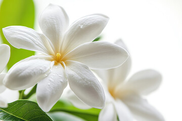 Fototapeta premium A close-up of the delicate petals of a gardenia isolate white background2