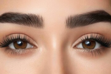 Close-Up Portrait of Young Woman's Beautiful Eye, Perfect Smooth Skin, Perfectly Shaped Eyebrow and Luscious Long Lashes. Beauty Products, Cosmetics, Make-Up. Advertisement of Eco Treatment, Skin Care