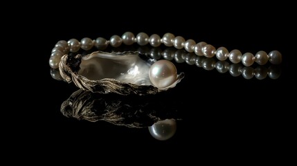 Elegant Pearl and Shell Display on Dark Surface
