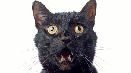 Surprised cat with an excited expression on a transparent background for a humorous touch