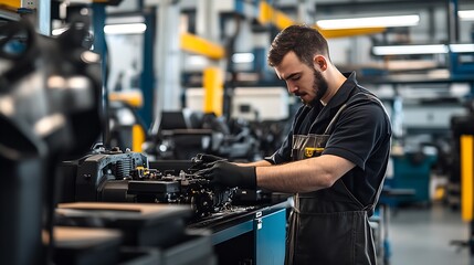 Dedicated Technician Skillfully Repairing Machine Parts in Advanced Industrial Facility : Generative AI