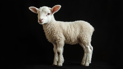 A lamb standing plain black background