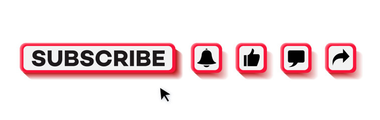 Fototapeta premium Subscribe, like, comment, share and notification button set for channel subscription vector
