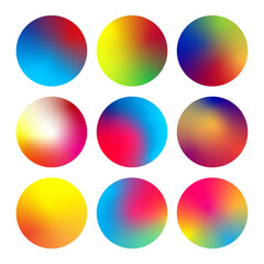 Rounded holographic gradient sphere button. colorful round buttons or spheres 
