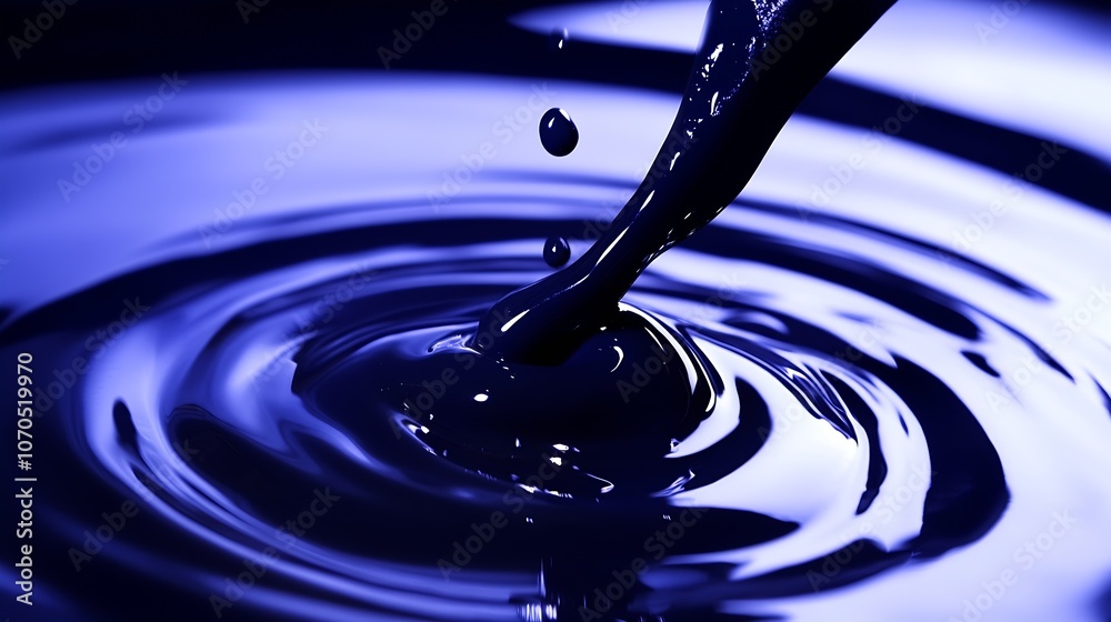 Poster mesmerizing liquid drip with ripples in deep blue tone : generative ai
