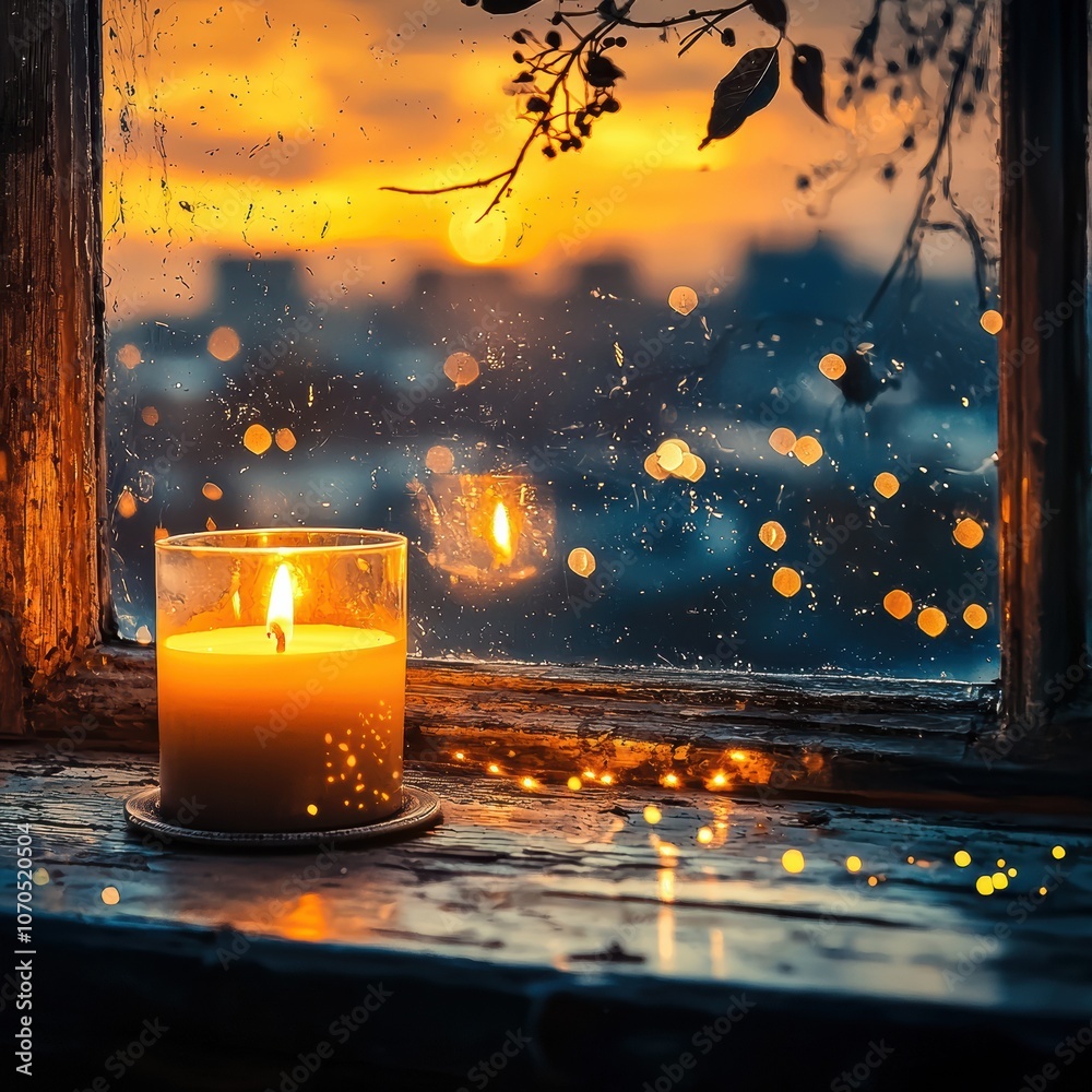 Aufkleber a solitary candle illuminates a dark room creating a warm and inviting atmosphere for reflection