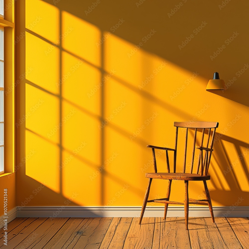 Poster a single chair illuminated by sunlight in an empty room creates a tranquil atmosphere