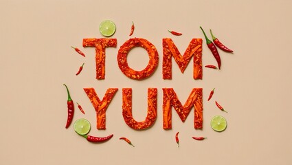 Textured Tom Yum Words with Chili and Lime Elements