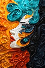 A vibrant digital artwork showcasing a woman's face with swirling colors that represent emotions and creativity.