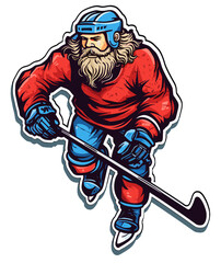 Obraz premium Cartoon sticker of an ice hockey player over white background