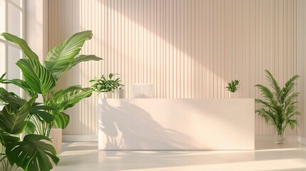 Modern Reception Area with Greenery in Bright Space