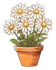 Fototapeta premium cartoon sticker of a daisy potted plant over white background