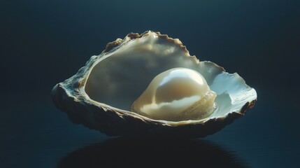 Pearl in an Oyster Shell with Dark Background