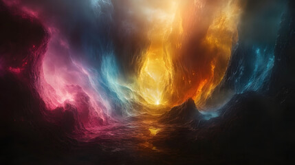 Obraz premium An Immersive Exploration of Lightflow: A Cascade of Colors and Ethereal Forms in an Enchanting Atmosphere