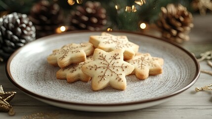 Cookies on a plate, Christmas decorations, festive mood
