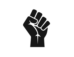 Silhouette of a raised fist symbolizing unity and strength in a bold and powerful design.
