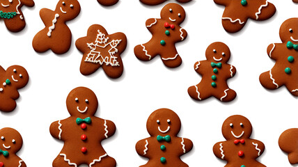 Set of traditional Christmas cookies - gingerbread men, isolated on a transparent background 3d illustration image.