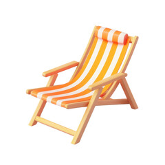 A colorful deck chair with orange and white stripes, designed for relaxation and outdoor settings., isolated on a transparent background.